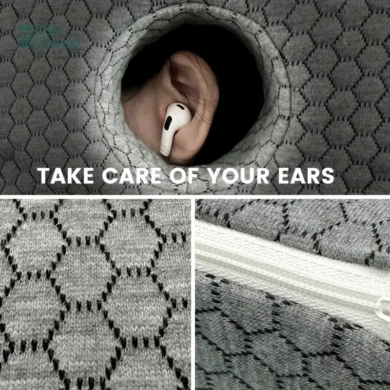 Gray textured comfort ear guard pillow bedroom cnh relief hole