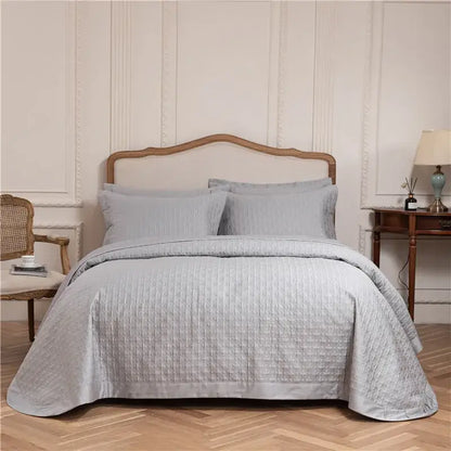 Gray textured egyptian cotton quilt set bedroom reversible bedspread