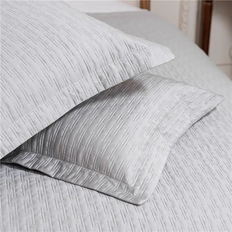 Gray textured egyptian cotton quilt set bedroom reversible bedspread