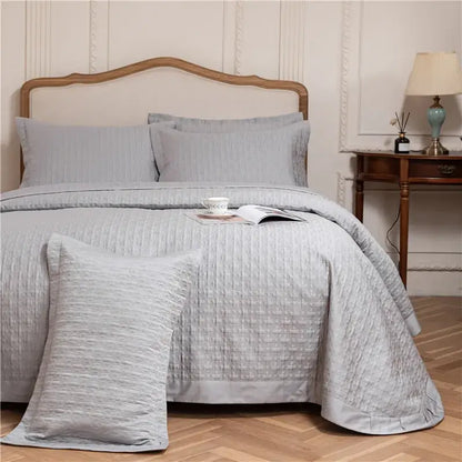 Gray textured egyptian cotton quilt set bedroom reversible bedspread
