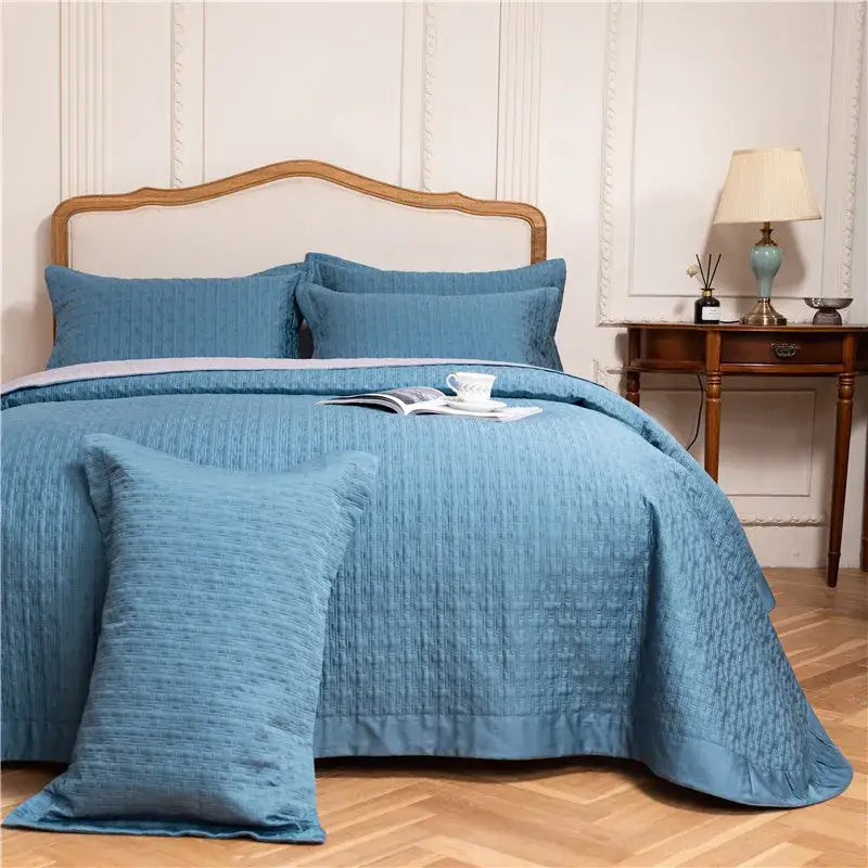 Gray textured egyptian cotton quilt set bedroom reversible bedspread