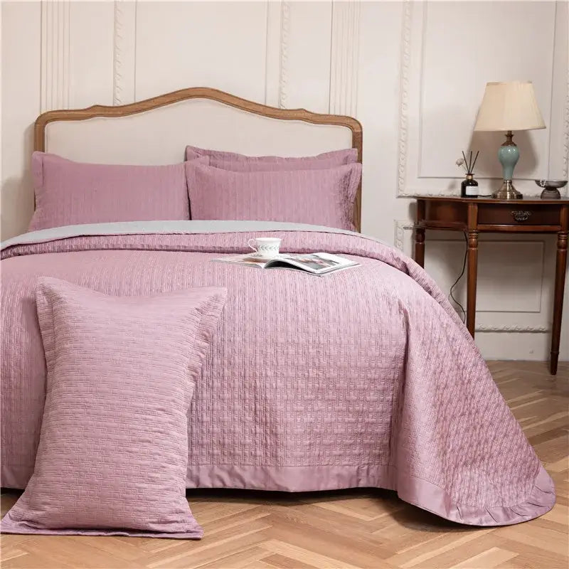 Gray textured egyptian cotton quilt set bedroom reversible bedspread