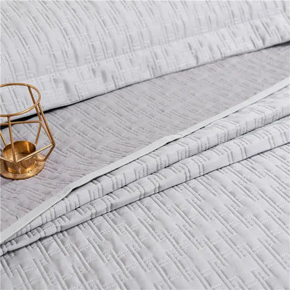 Gray textured egyptian cotton quilt set bedroom reversible bedspread