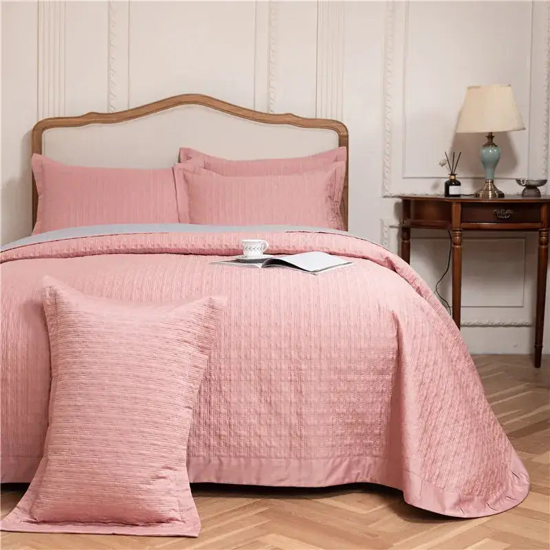 Gray textured egyptian cotton quilt set bedroom reversible bedspread