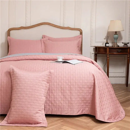 Gray textured egyptian cotton quilt set bedroom reversible bedspread