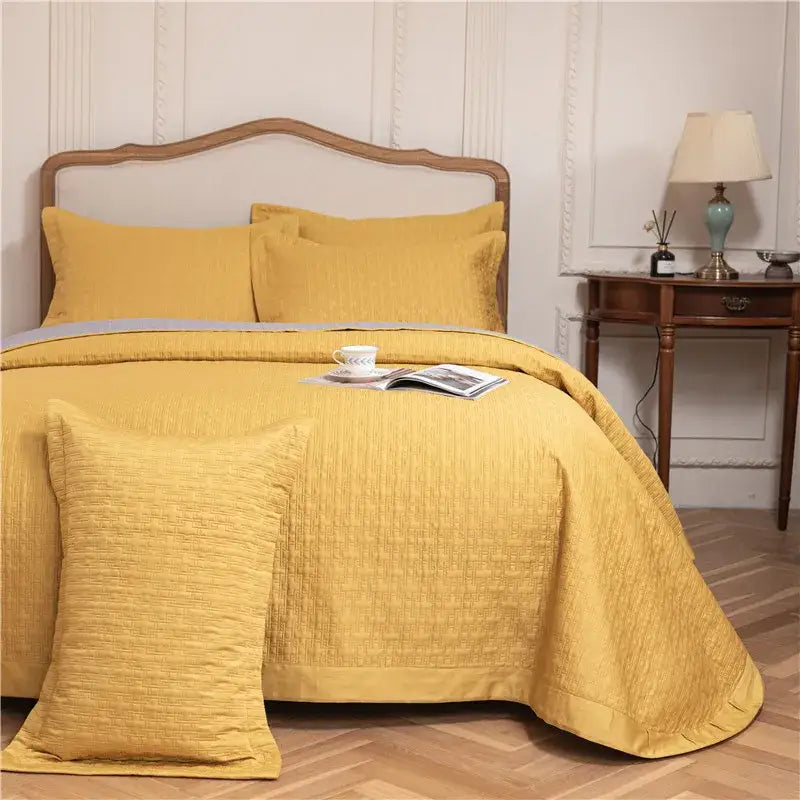Gray textured egyptian cotton quilt set bedroom reversible bedspread
