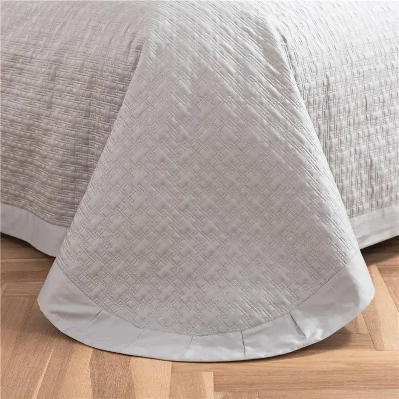 Gray textured egyptian cotton quilt set bedroom reversible bedspread