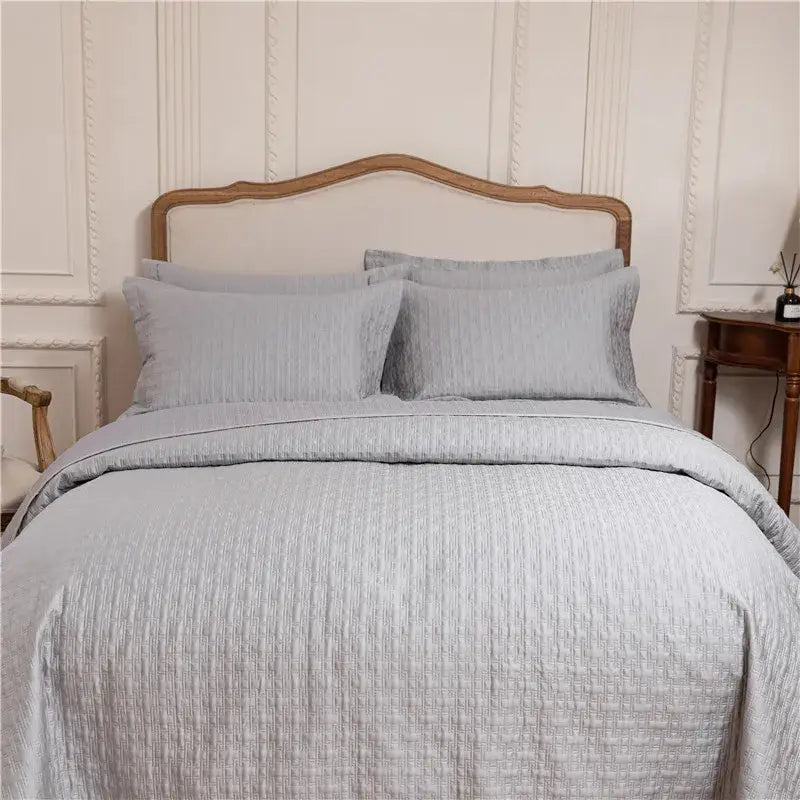 Gray textured egyptian cotton quilt set bedroom reversible bedspread