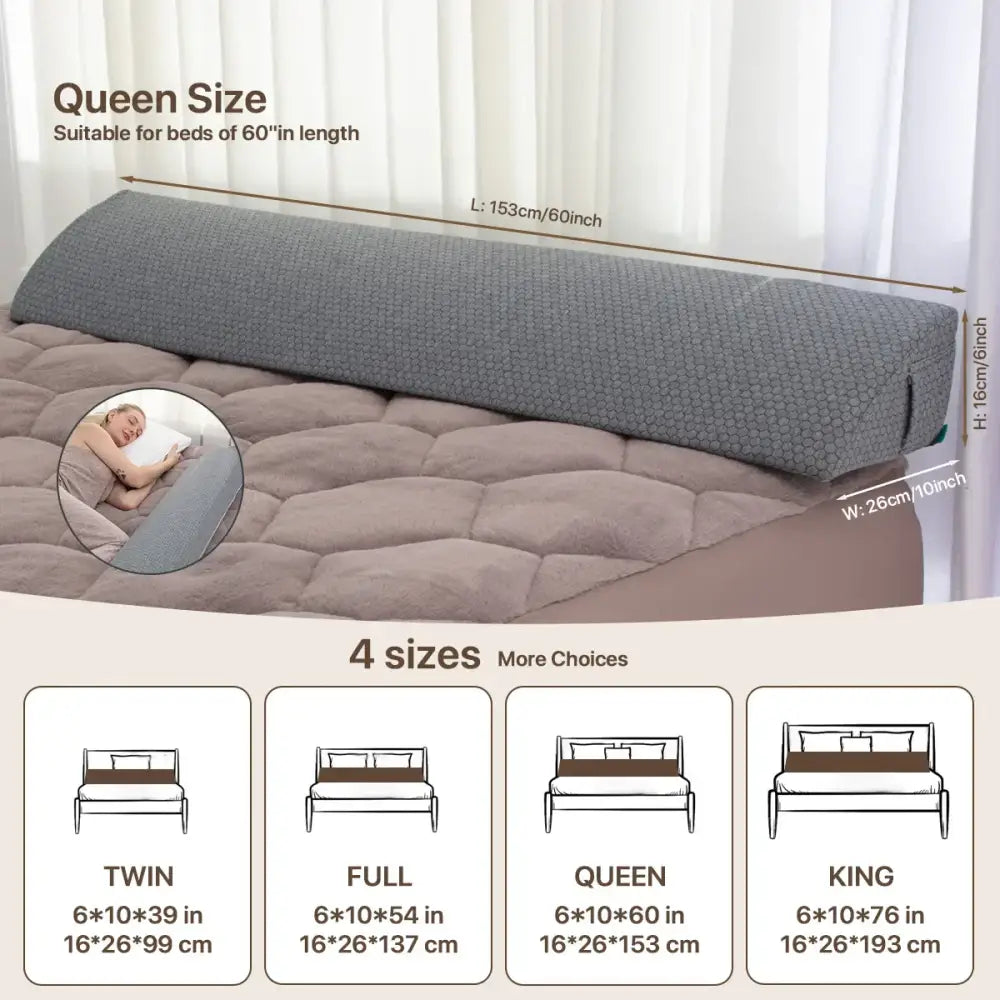 Gray textured memory foam bed wedge pillow bedroom mattress gap filler