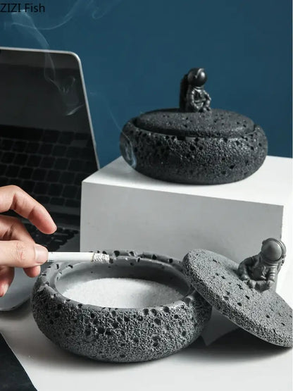 Gray volcanic stone cement astronaut ashtray for living room