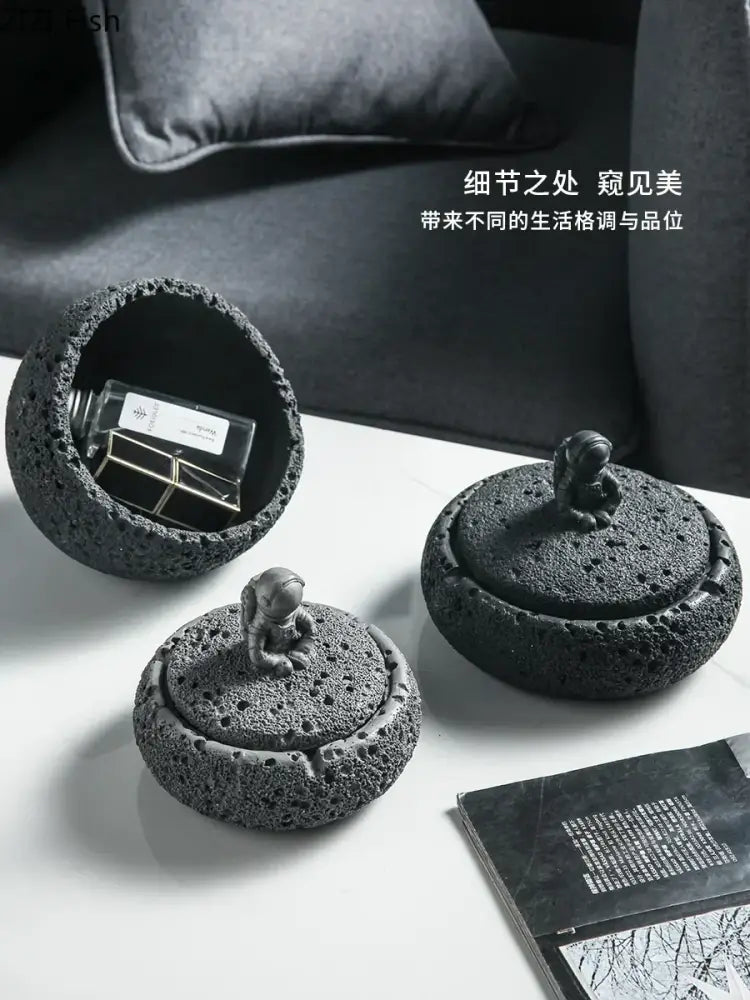 Gray volcanic stone cement astronaut ashtray for living room