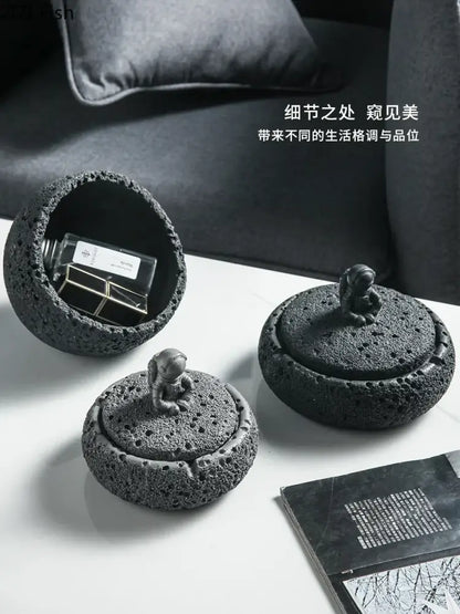 Gray volcanic stone cement astronaut ashtray for living room