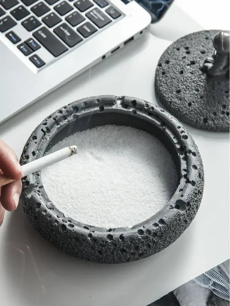 Gray volcanic stone cement astronaut ashtray for living room