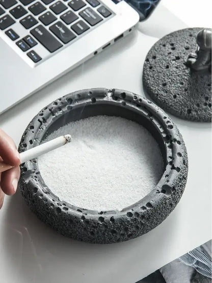 Gray volcanic stone cement astronaut ashtray for living room