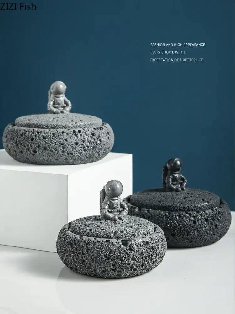 Gray volcanic stone cement astronaut ashtray for living room