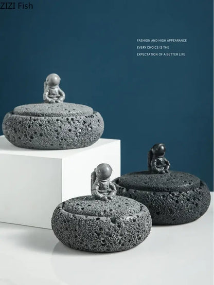 Gray volcanic stone cement astronaut ashtray for living room