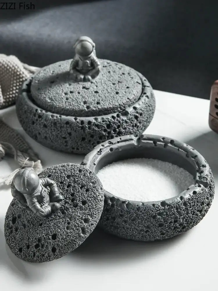 Gray volcanic stone cement astronaut ashtray for living room