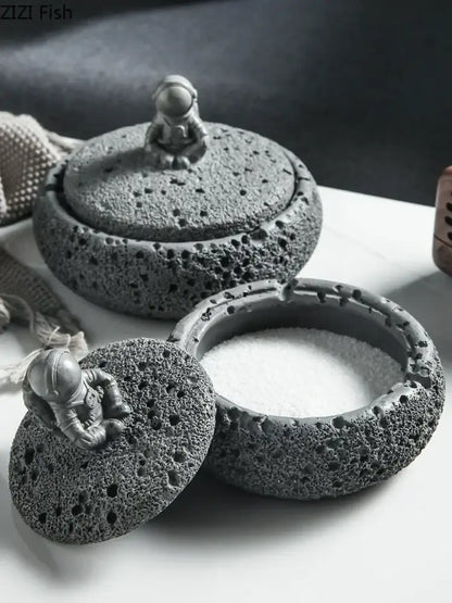 Gray volcanic stone cement astronaut ashtray for living room