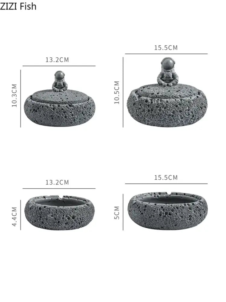 Gray volcanic stone cement astronaut ashtray for living room