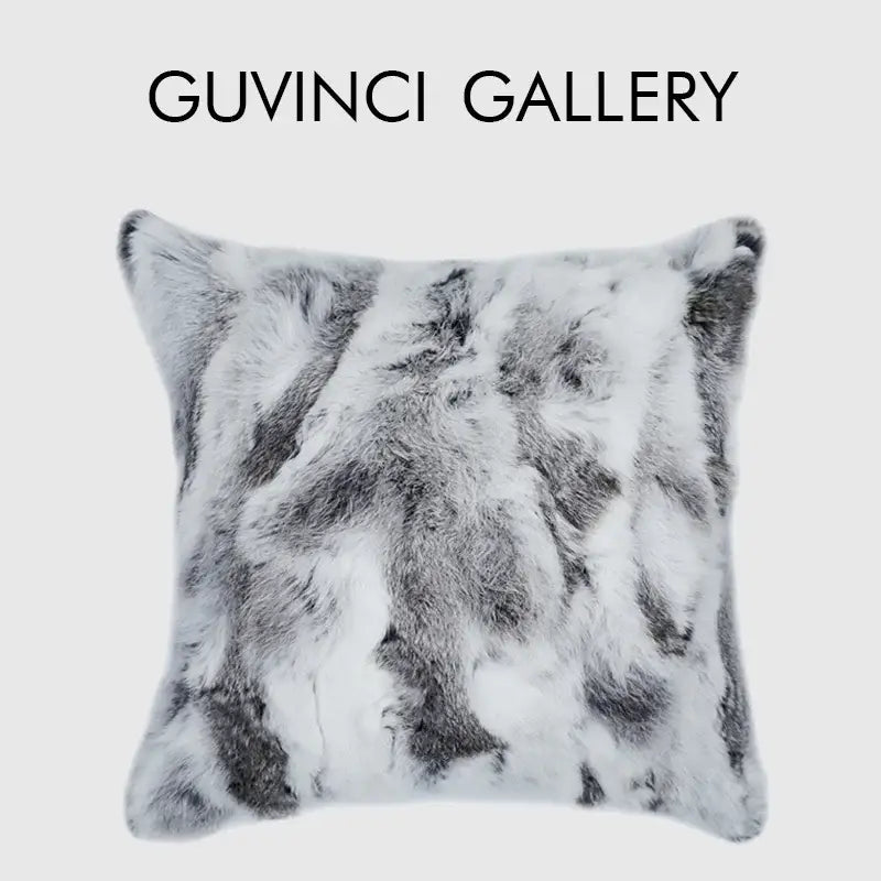 Gray & white faux rex rabbit fur cushion cover living room throw pillow