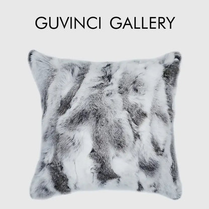 Gray & white faux rex rabbit fur cushion cover living room throw pillow