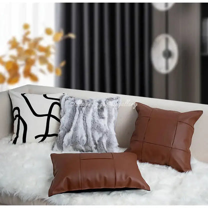 Gray & white faux rex rabbit fur cushion cover living room throw pillow