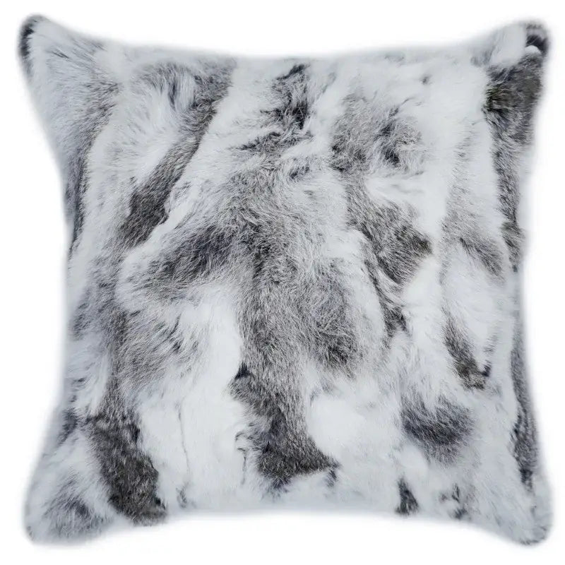 Gray & white faux rex rabbit fur cushion cover living room throw pillow