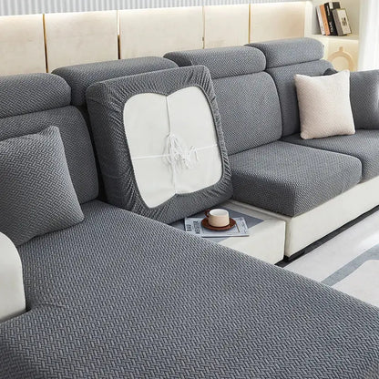 Gray & white jacquard velvet sofa cover living room stretch slipcover