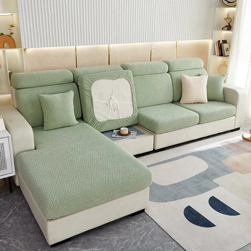 Gray & white jacquard velvet sofa cover living room stretch slipcover