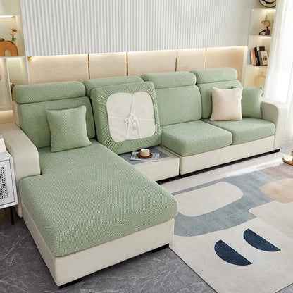 Gray & white jacquard velvet sofa cover living room stretch slipcover