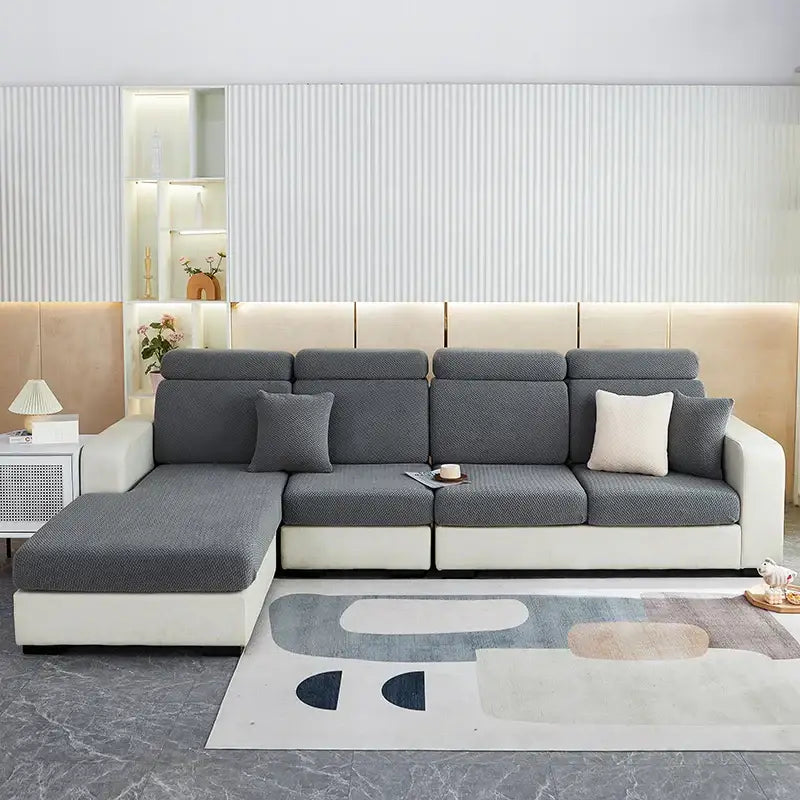 Gray & white jacquard velvet sofa cover living room stretch slipcover