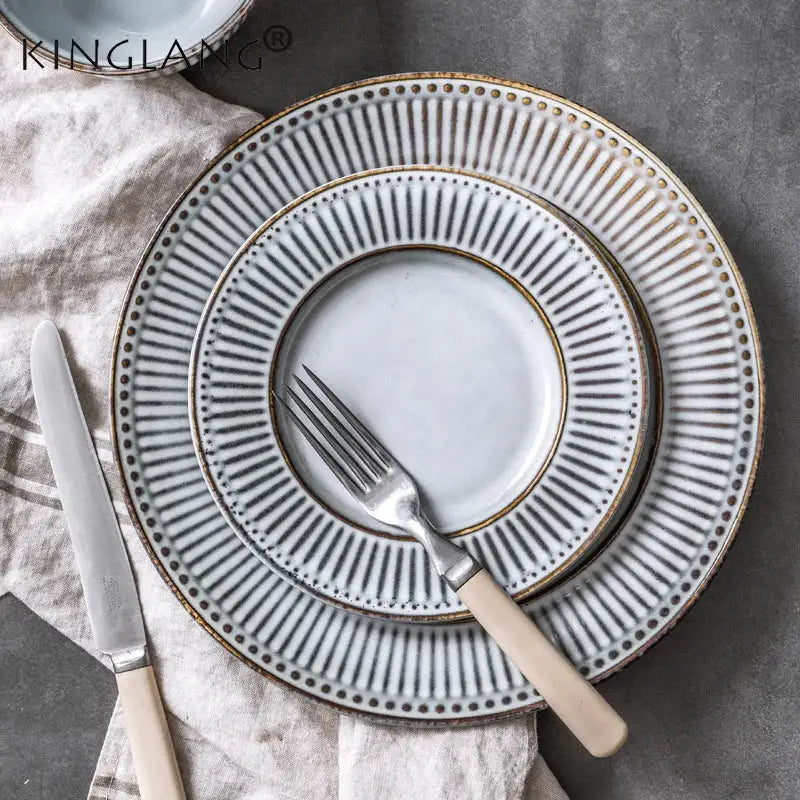 Gray & white striped ceramic wedding tableware set – dining room