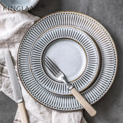 Gray & white striped ceramic wedding tableware set – dining room
