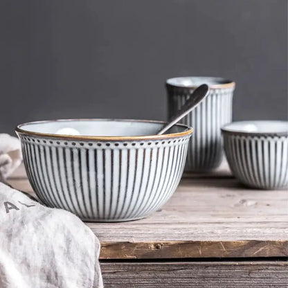 Gray & white striped ceramic wedding tableware set – dining room