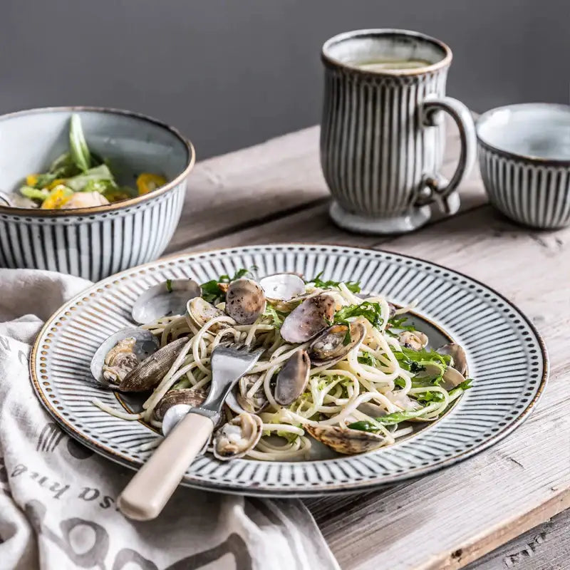 Gray & white striped ceramic wedding tableware set – dining room