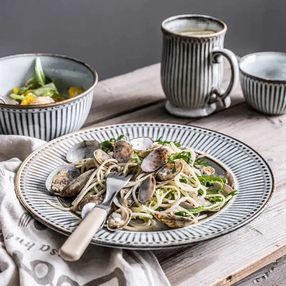 Gray & white striped ceramic wedding tableware set – dining room