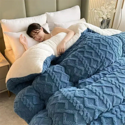 Gray & white textured fleece cozy winter bed blanket bedroom