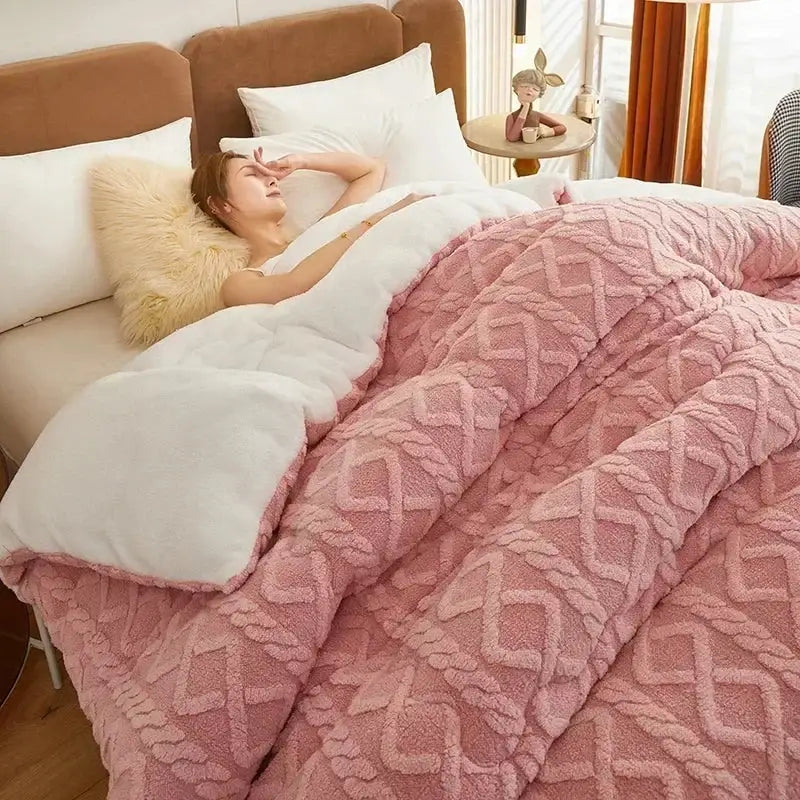 Gray & white textured fleece cozy winter bed blanket bedroom