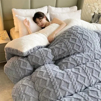 Gray & white textured fleece cozy winter bed blanket bedroom