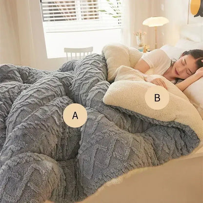 Gray & white textured fleece cozy winter bed blanket bedroom