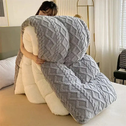 Gray & white textured fleece cozy winter bed blanket bedroom