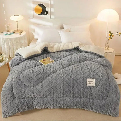 Gray & white textured fleece cozy winter bed blanket bedroom