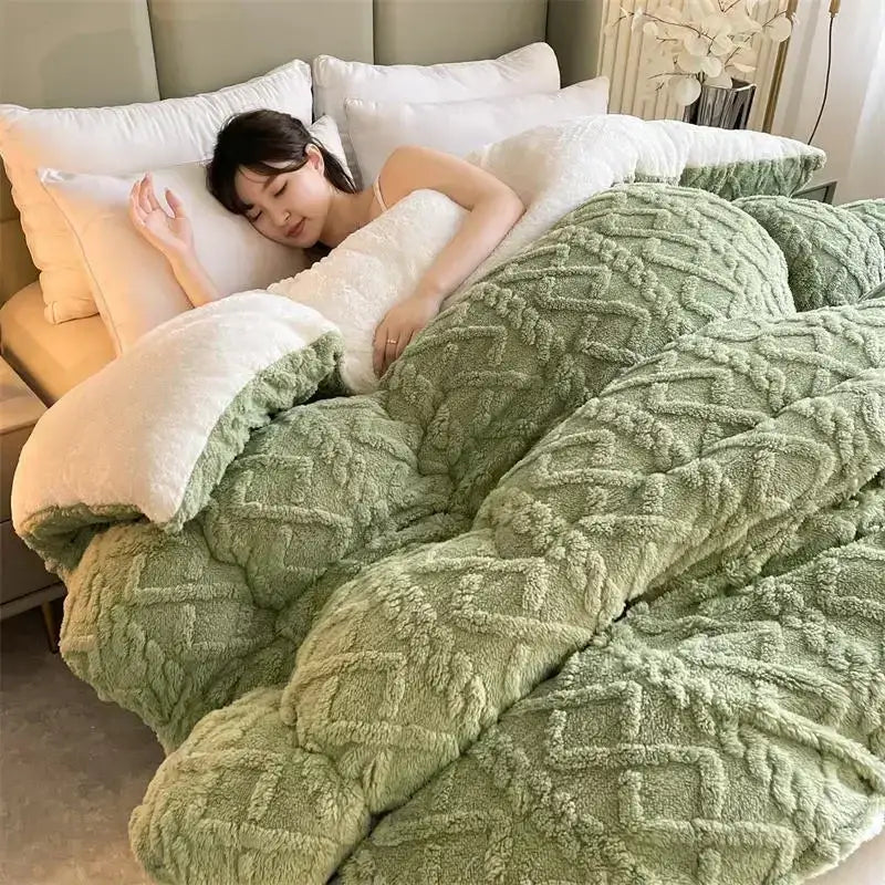 Gray & white textured fleece cozy winter bed blanket bedroom