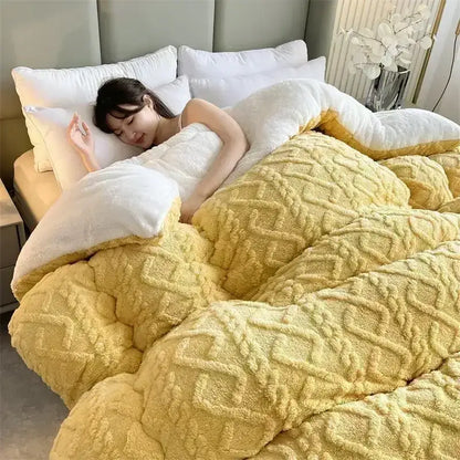 Gray & white textured fleece cozy winter bed blanket bedroom