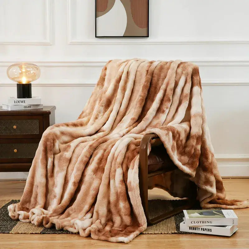 Gray & white tie-dye fuzzy faux fur blanket bedroom throw