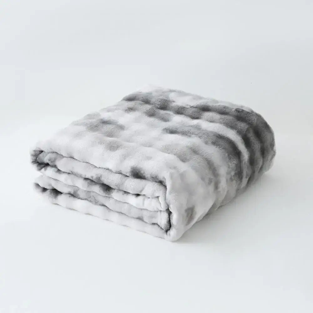 Gray & white tie-dye fuzzy faux fur blanket bedroom throw