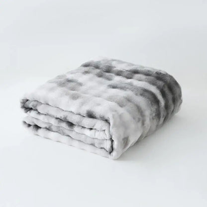 Gray & white tie-dye fuzzy faux fur blanket bedroom throw