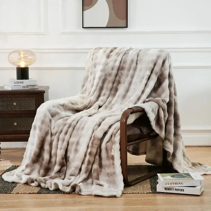 Gray & white tie-dye fuzzy faux fur blanket bedroom throw