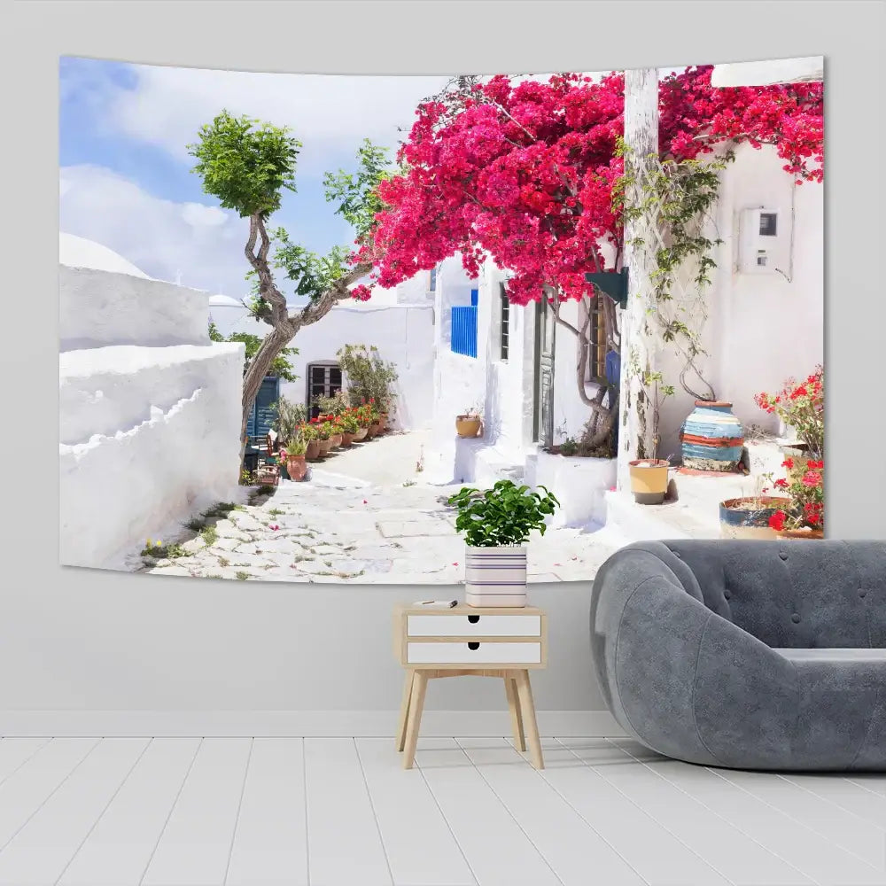 Greece town scenery tapestry sofa blanket bedroom art decor
