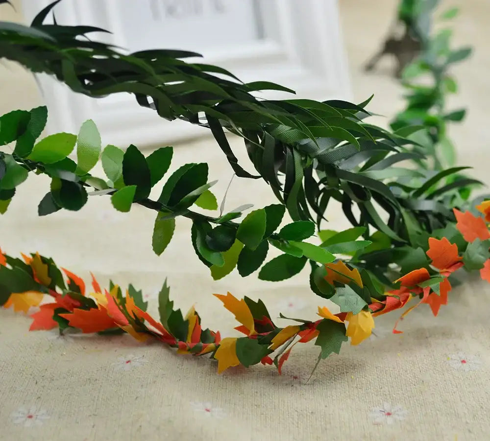 Green and autumn leaf vine wreath garland living room decor